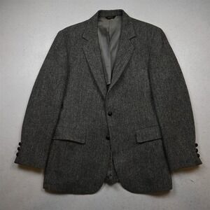 Vtg USA 42R Gray Herringbone Heavyweight Wool Tweed Blazer Jacket Sport Coat